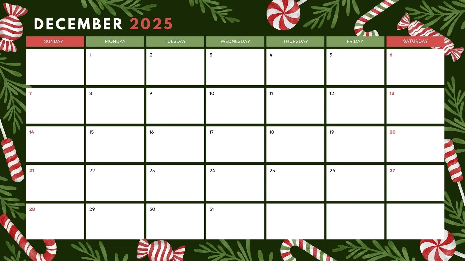 Blank Calendar December 2025