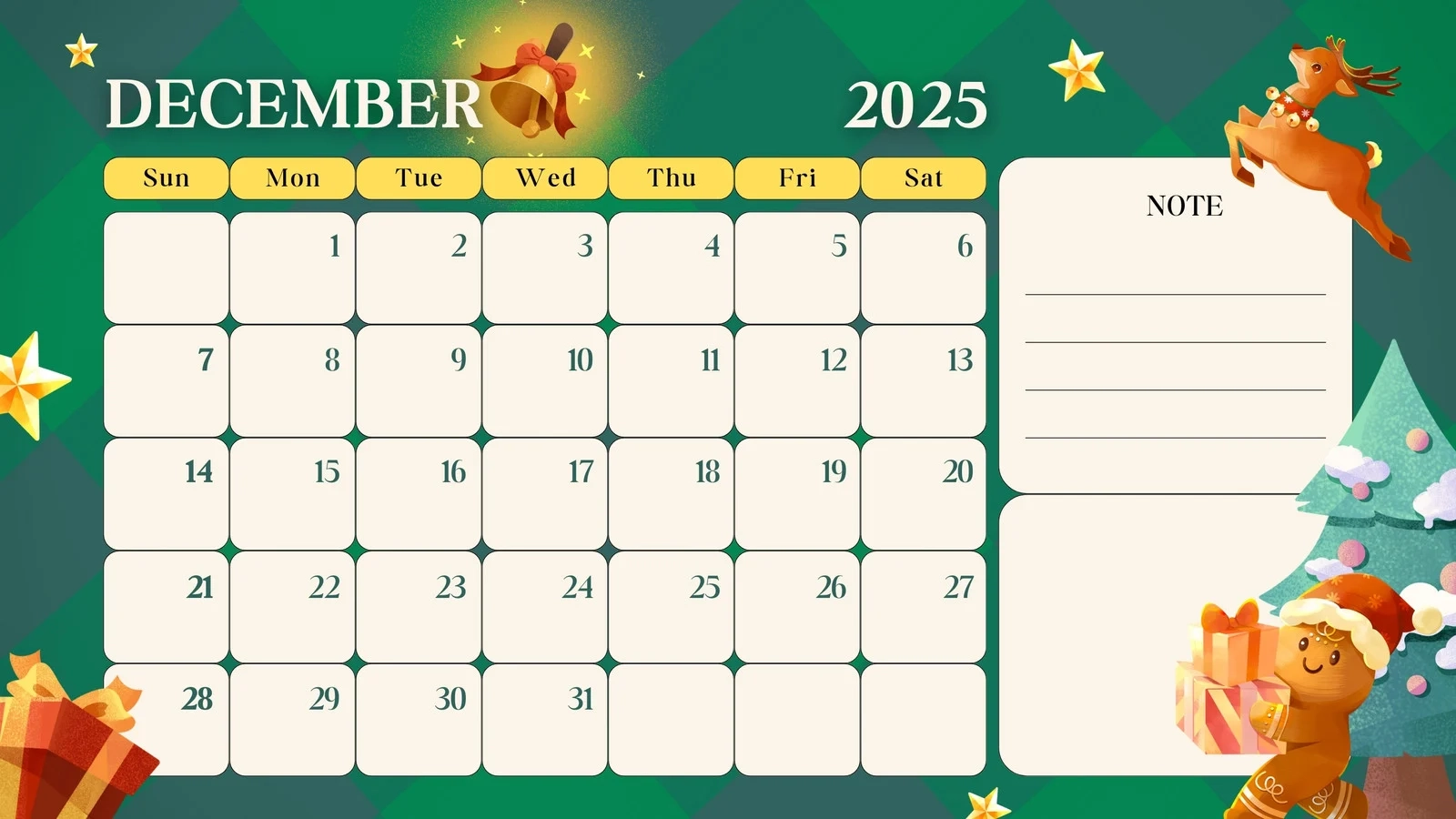Blank Calendar December 2025 Free Printable