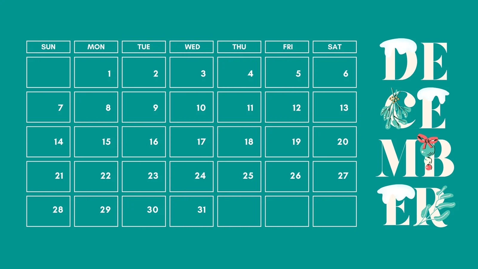 Blank Free Printable Monthly Calendar December 2025