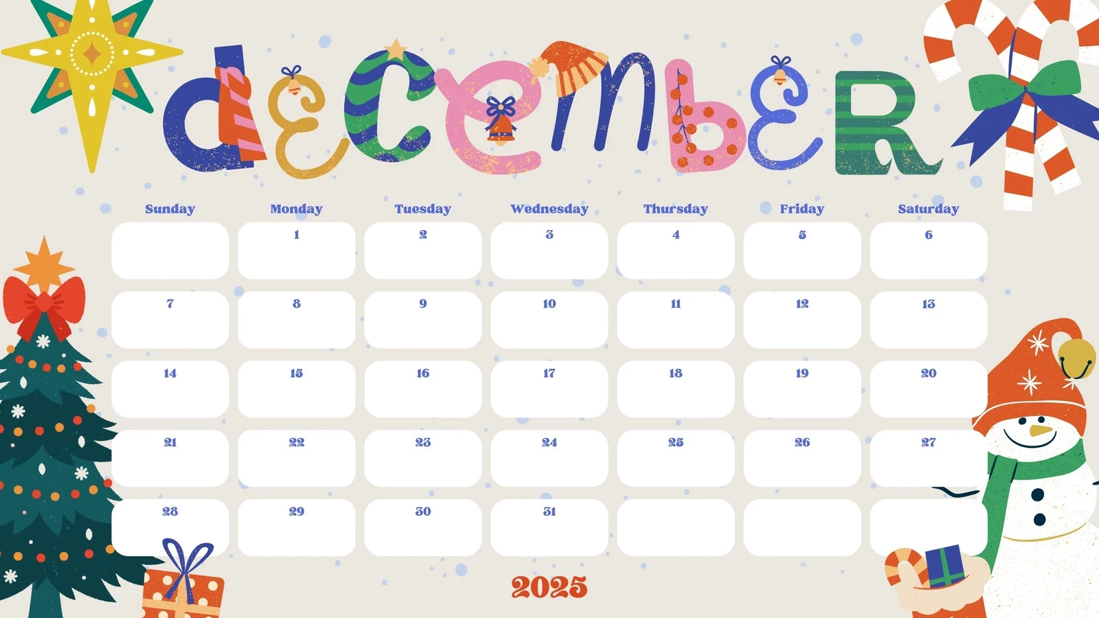 Blank Calendar Template December 2025 Printable