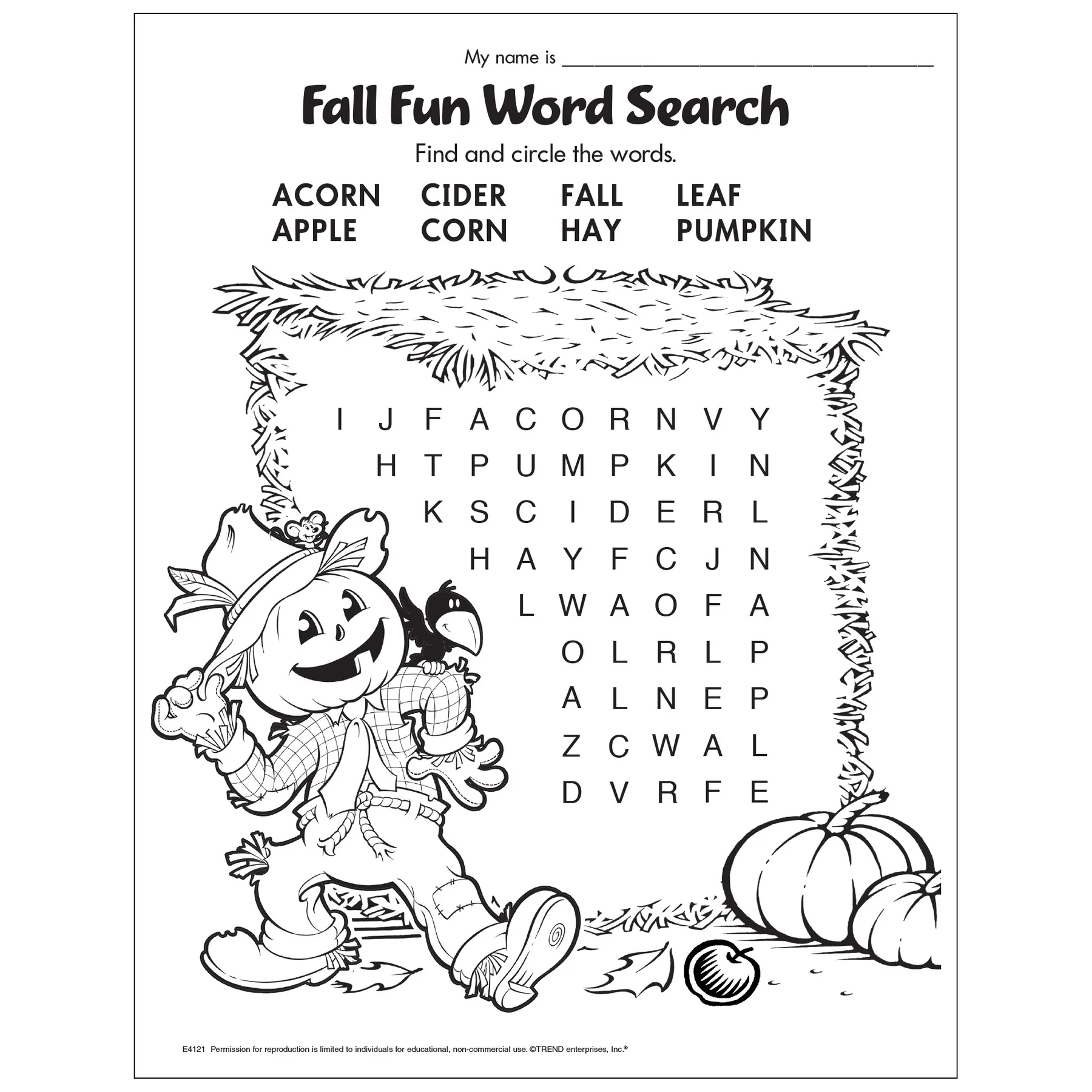 Free Printable Fall Fun Word Search TREND Enterprises Inc 