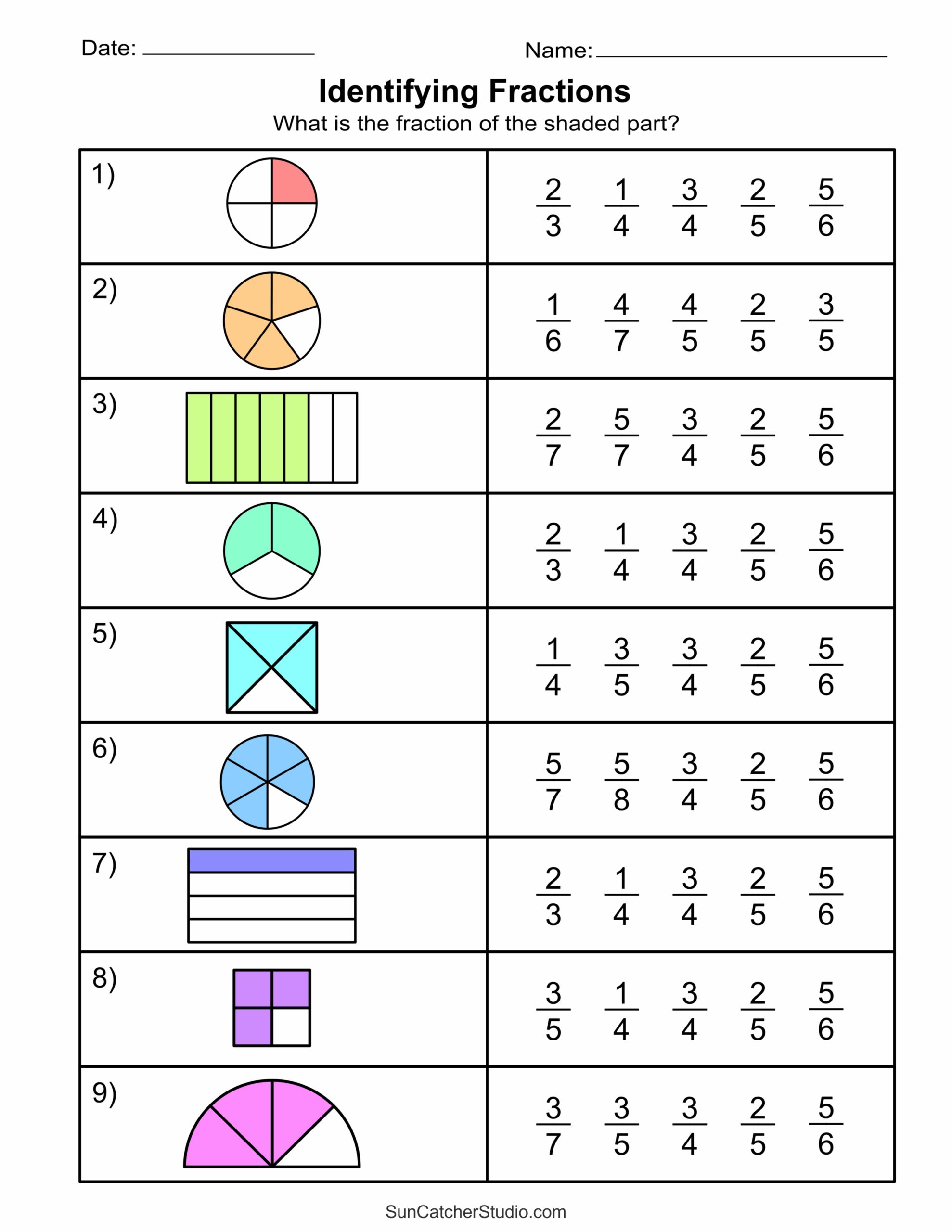 Free Printable Fractions Worksheets Comparing amp Identifying 
