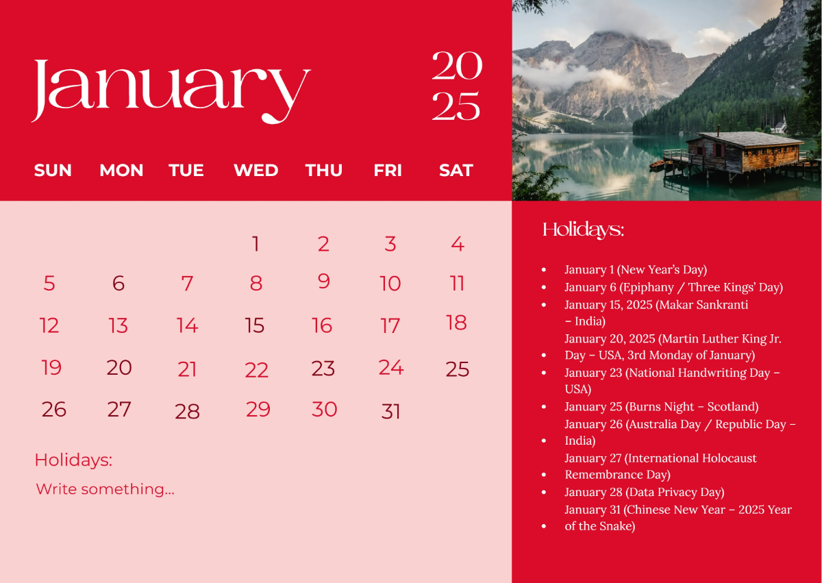 Free Printable January 2025 Calendar Template To Edit Online