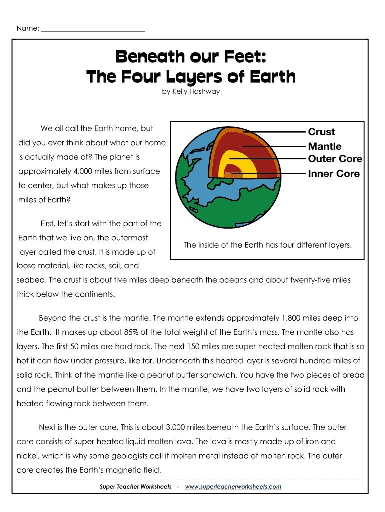 Free Printable Layers Of The Earth Worksheets Fill Out amp Sign 