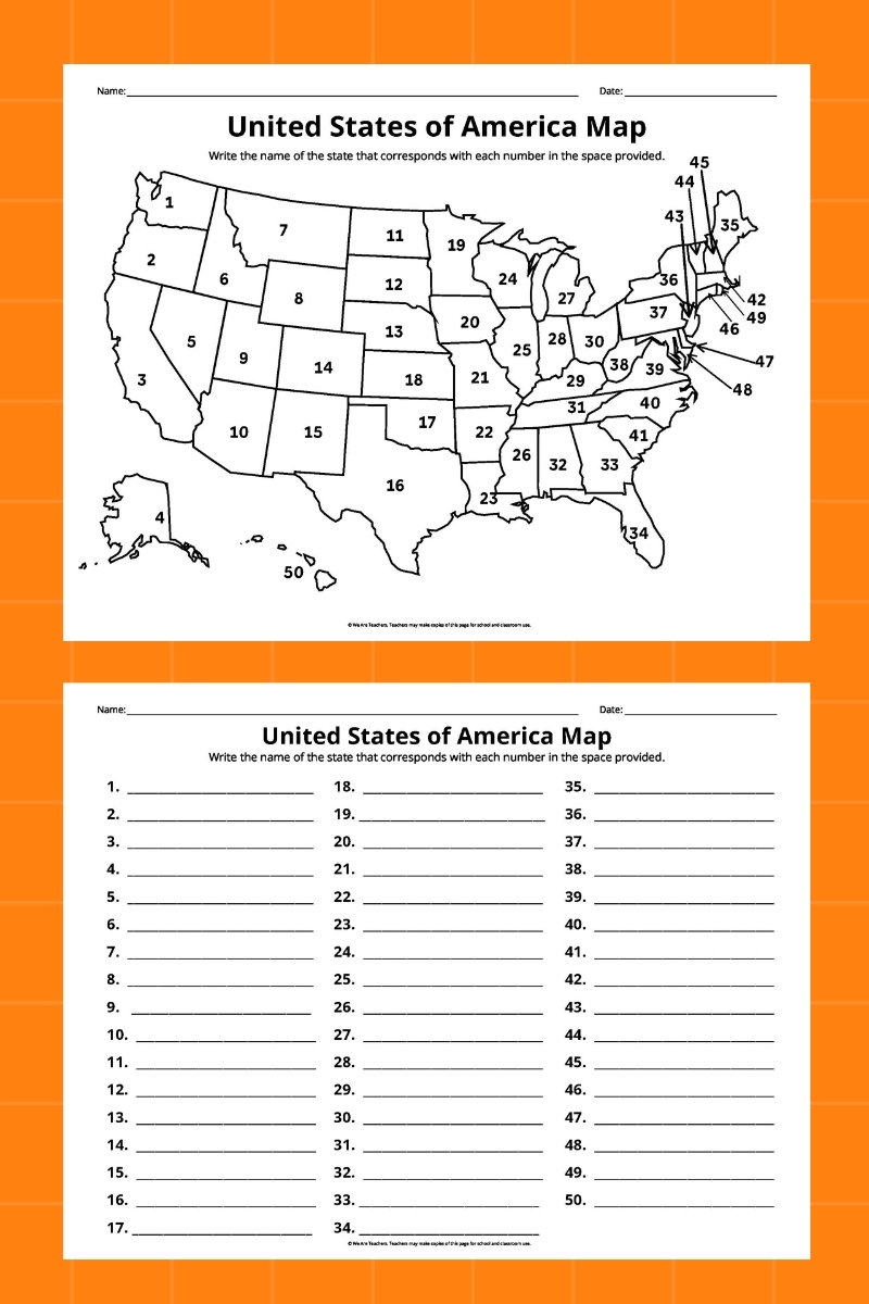 States And Capitals Free Printable Worksheets