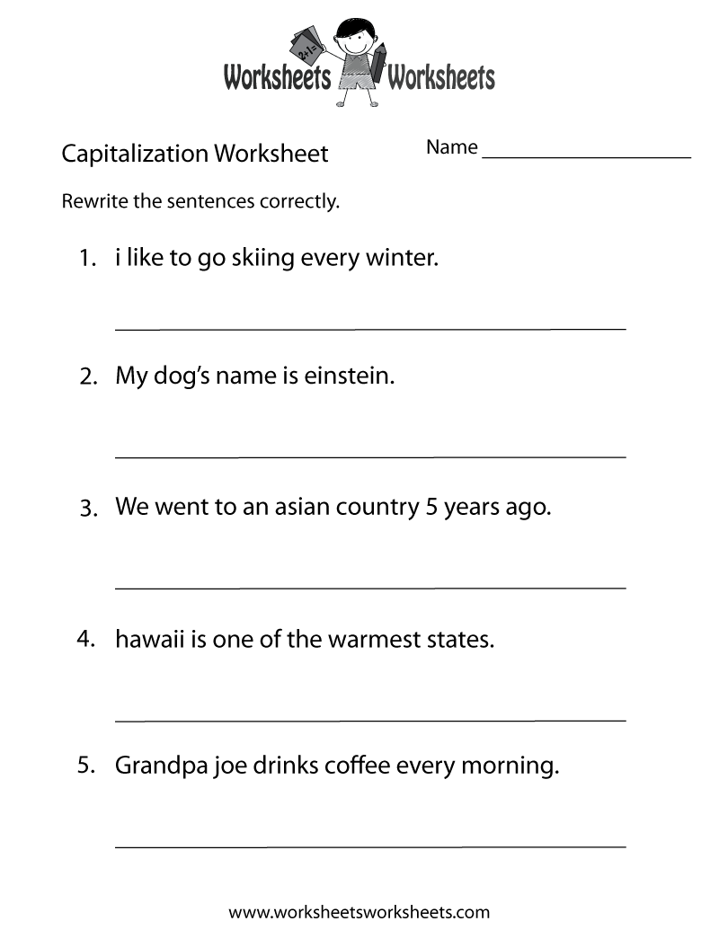 Free Printable Middle School Capitalization Worksheet Worksheets 