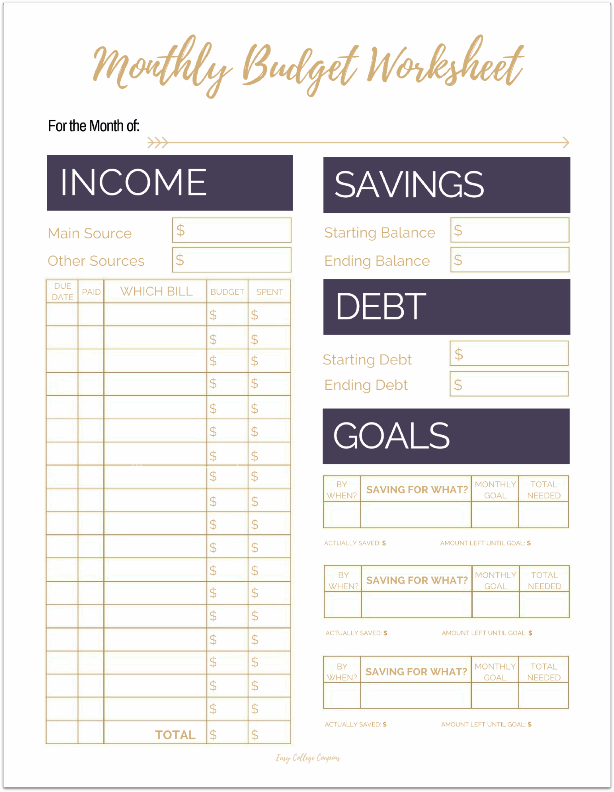 Budget Worksheets Printable