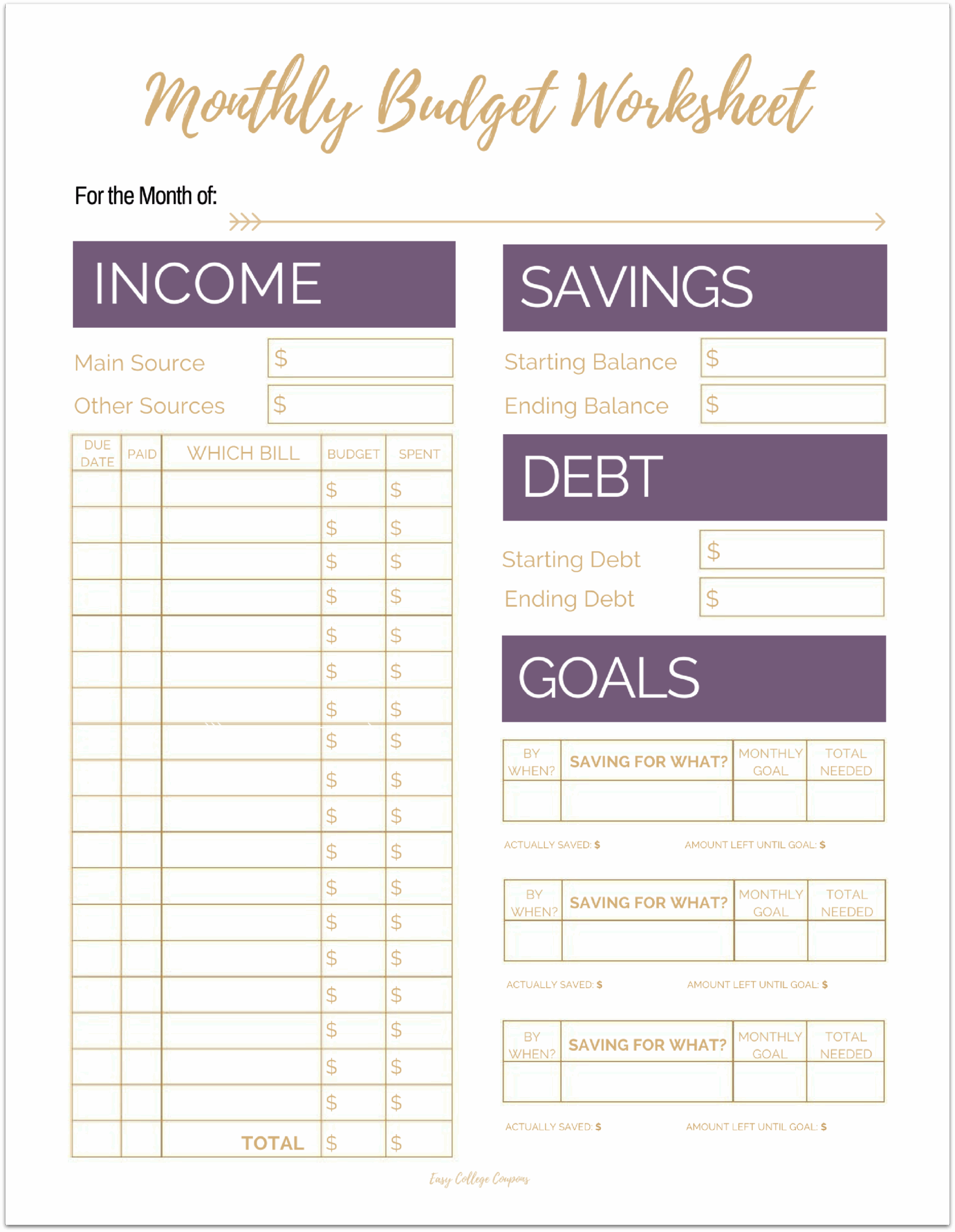Printable Monthly Expenses Worksheet