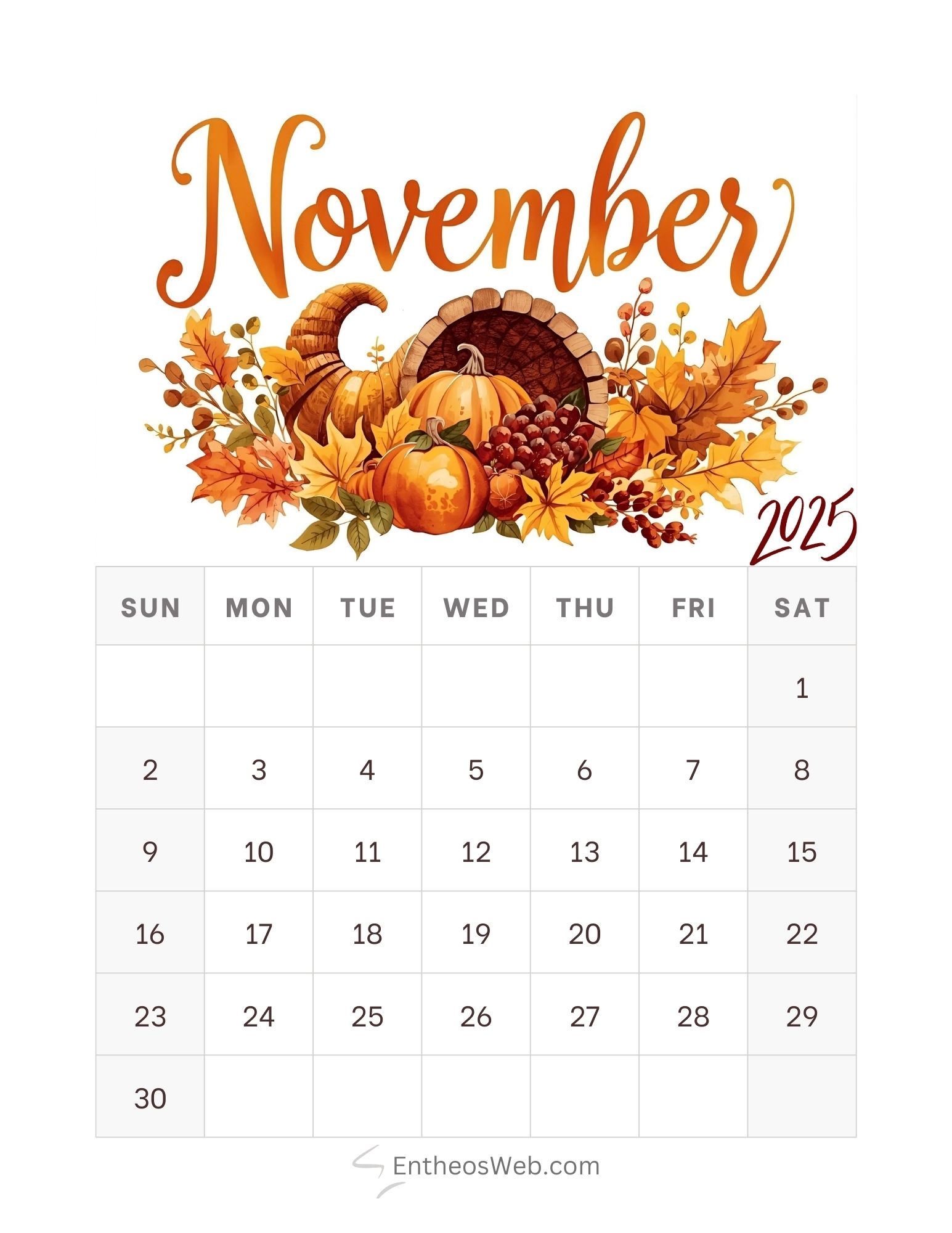 November 2025 Calendar Printable Free Pdf