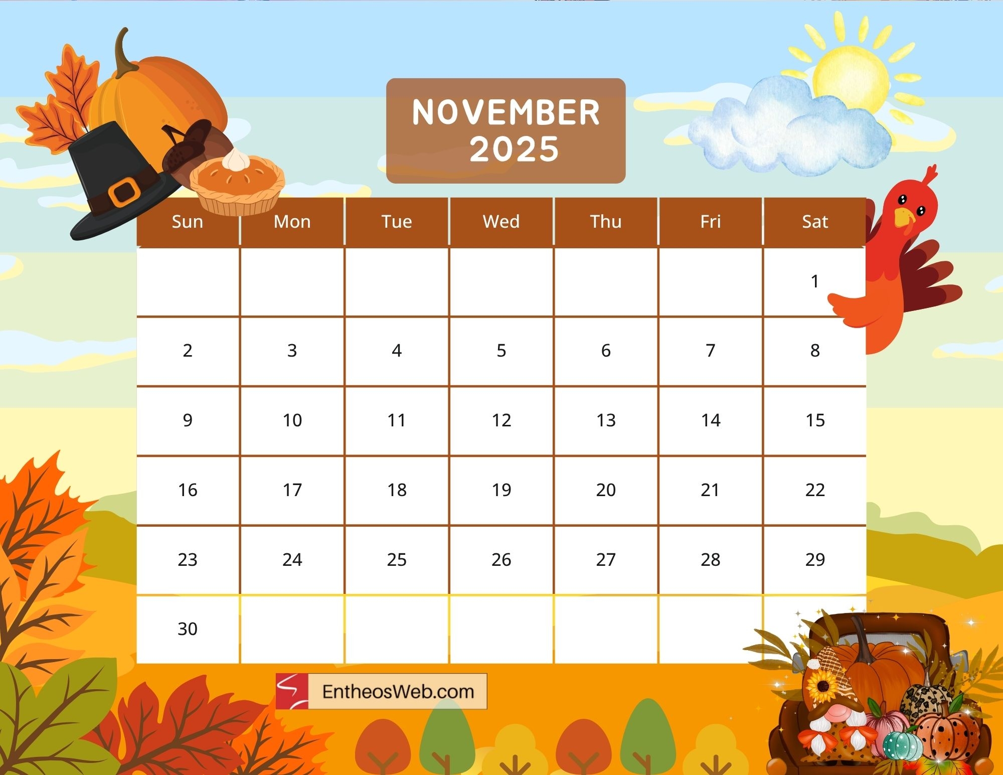 Blank Calendar For November 2025 Printable