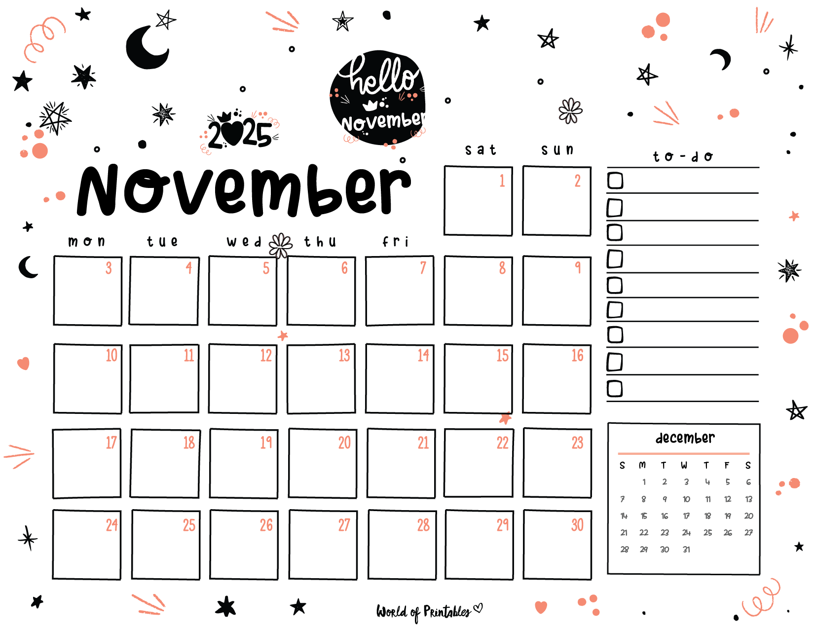 Free Printable November 2025 Calendar