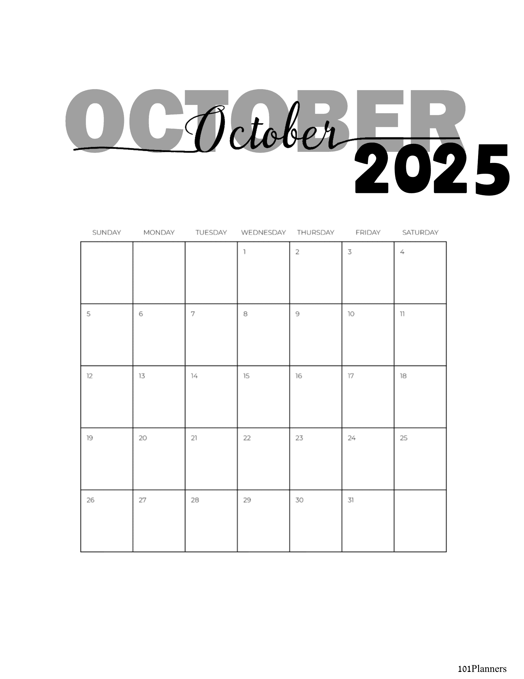 Blank October 2025 Calendar
