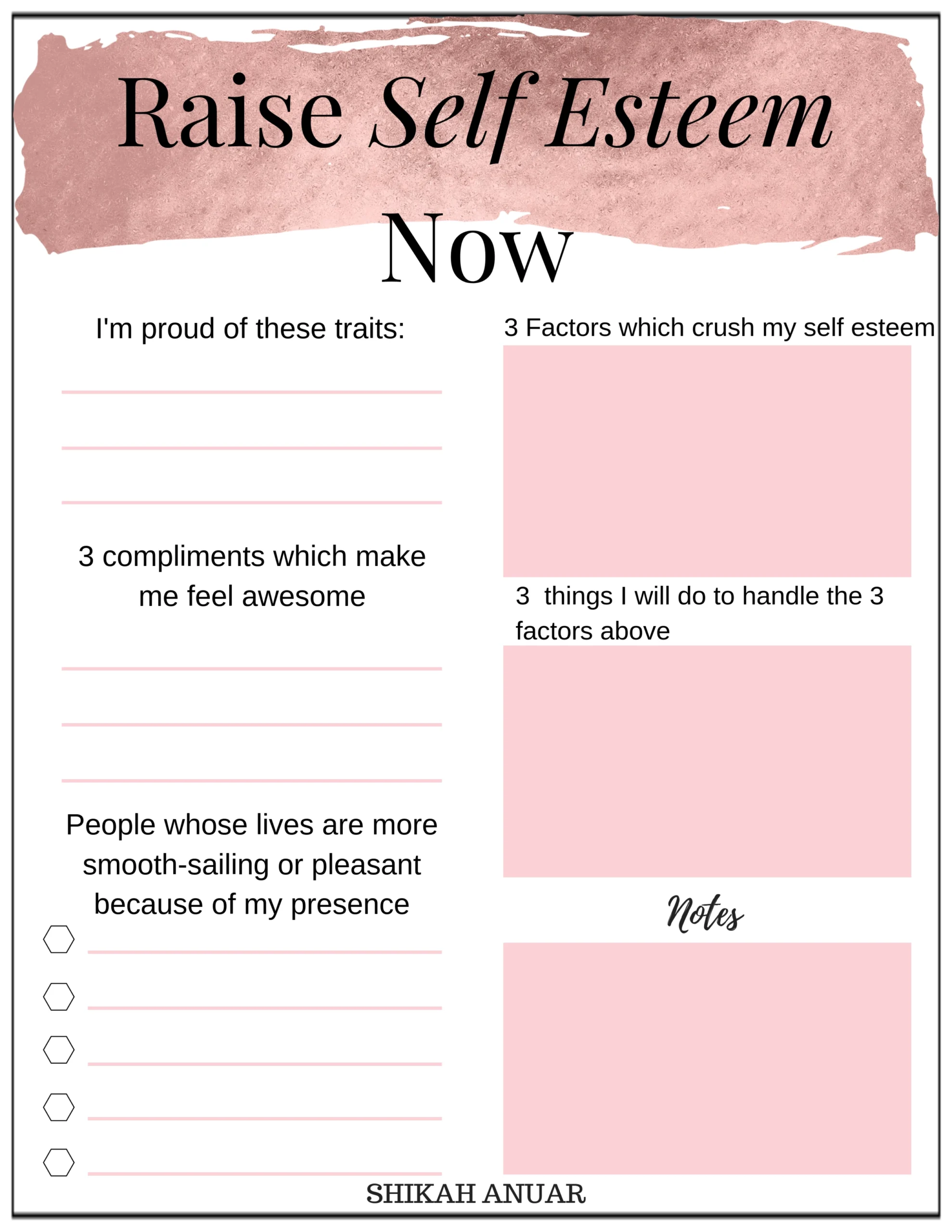 Free Printable Self Esteem Worksheets