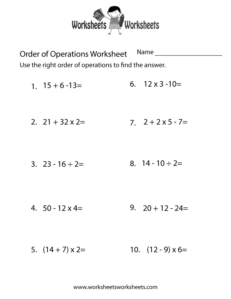 Free Printable Order Of Operations Worksheets