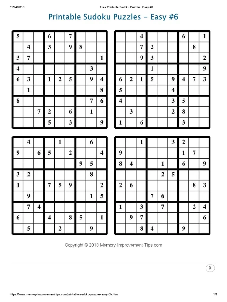 Free Printable Sudoku Puzzles Easy 6 PDF PDF