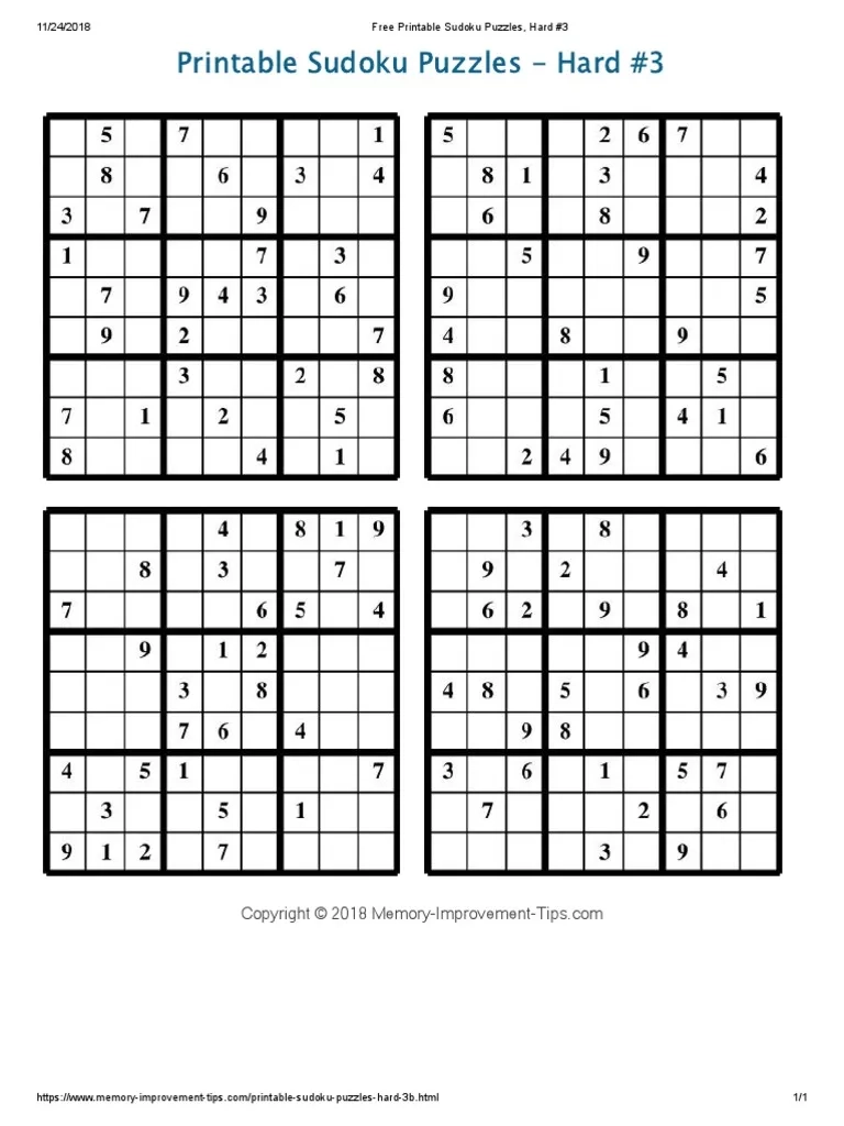 Free Printable Sudoku Puzzles Hard 3 PDF Computers