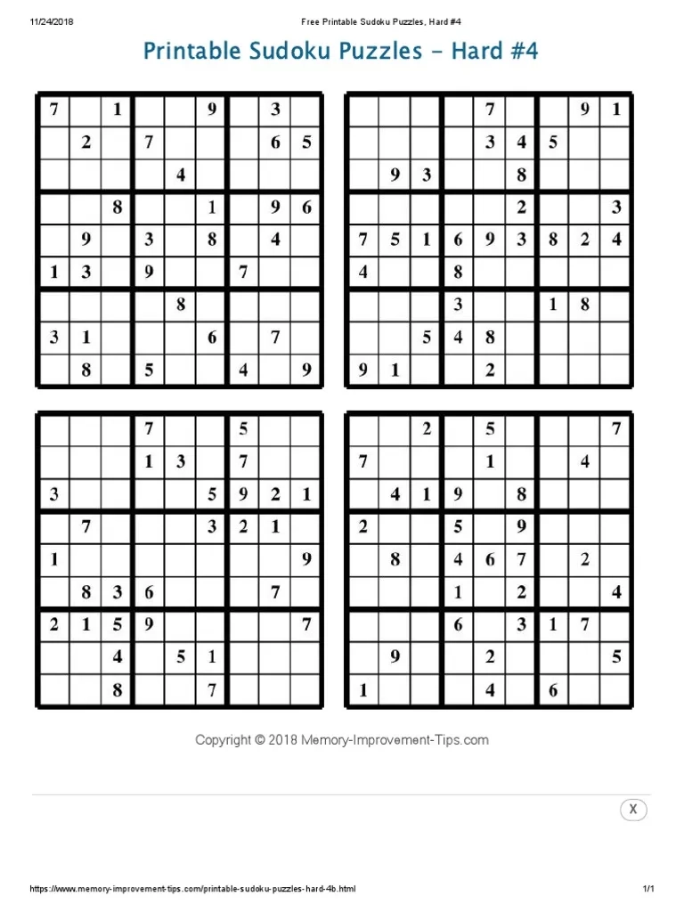 Hard Printable Sudoku Puzzles