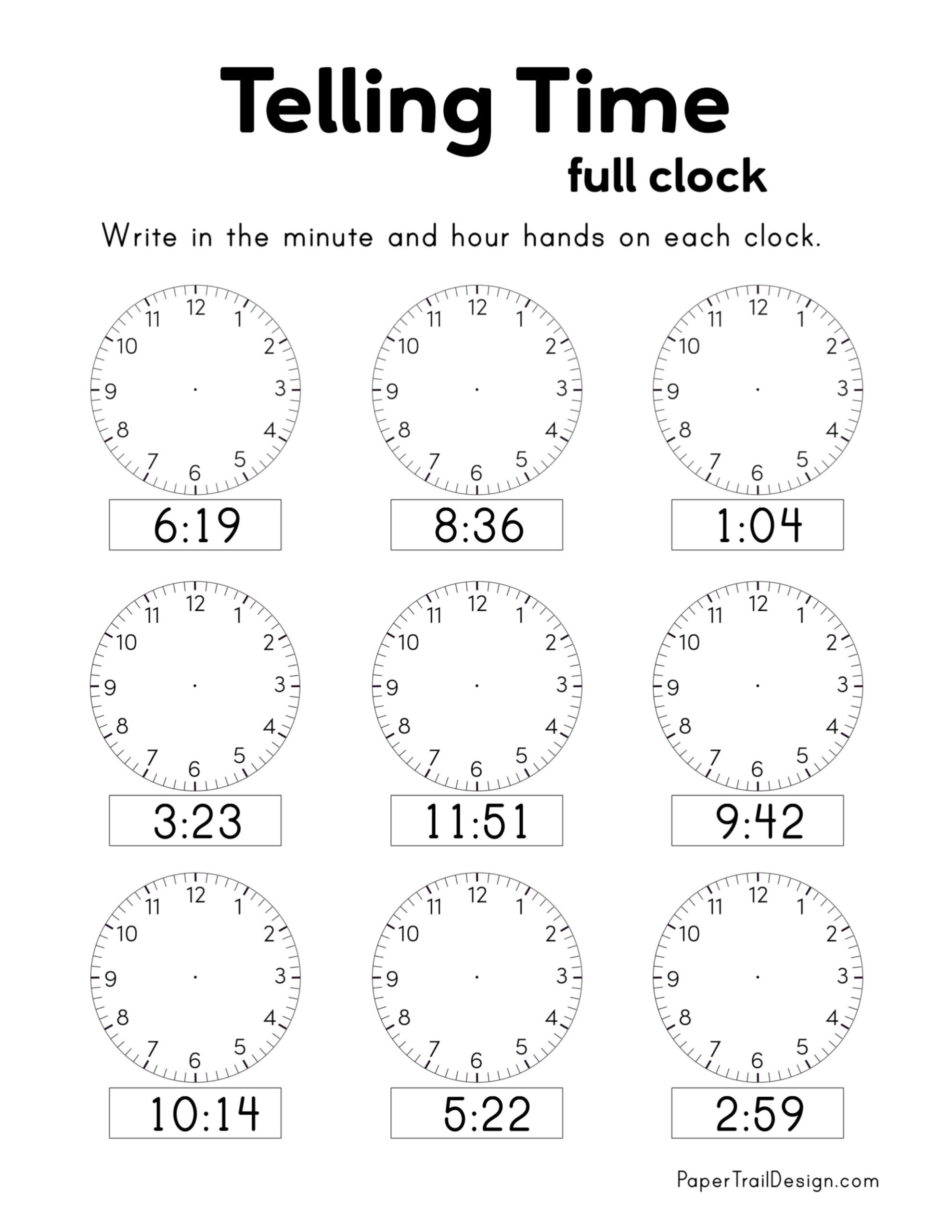 Printable Clock Worksheets