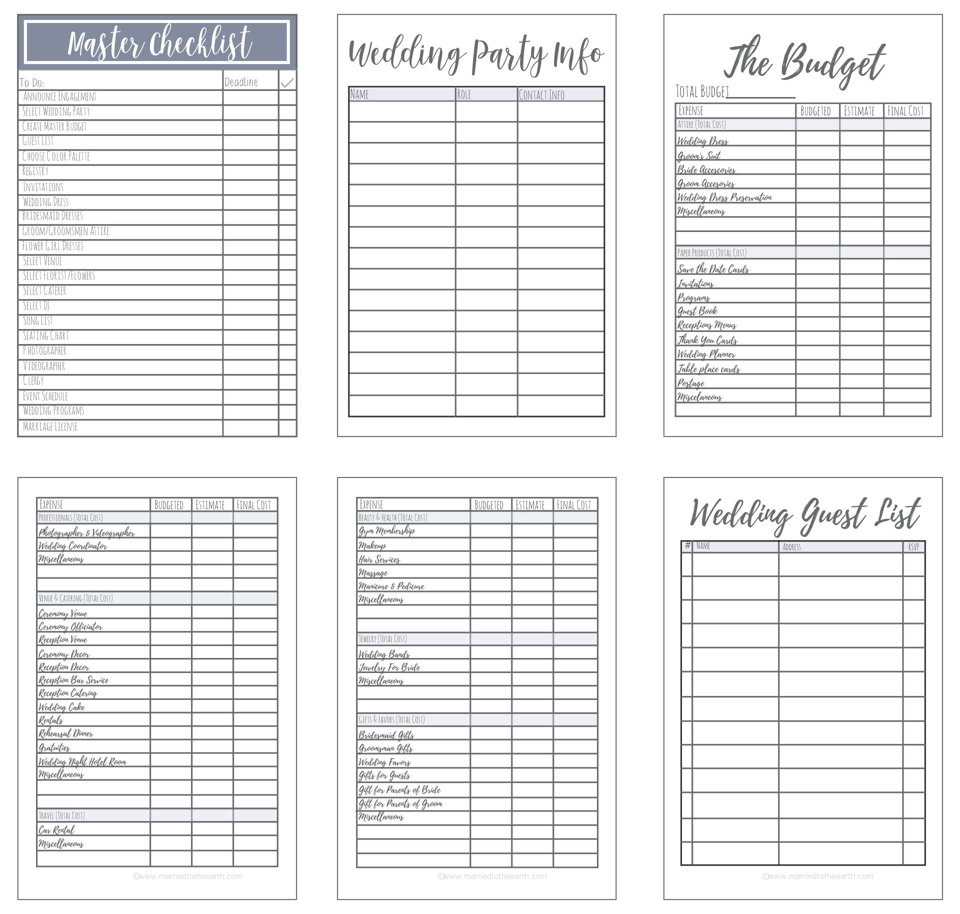 Printout Free Printable Wedding Planner Worksheets