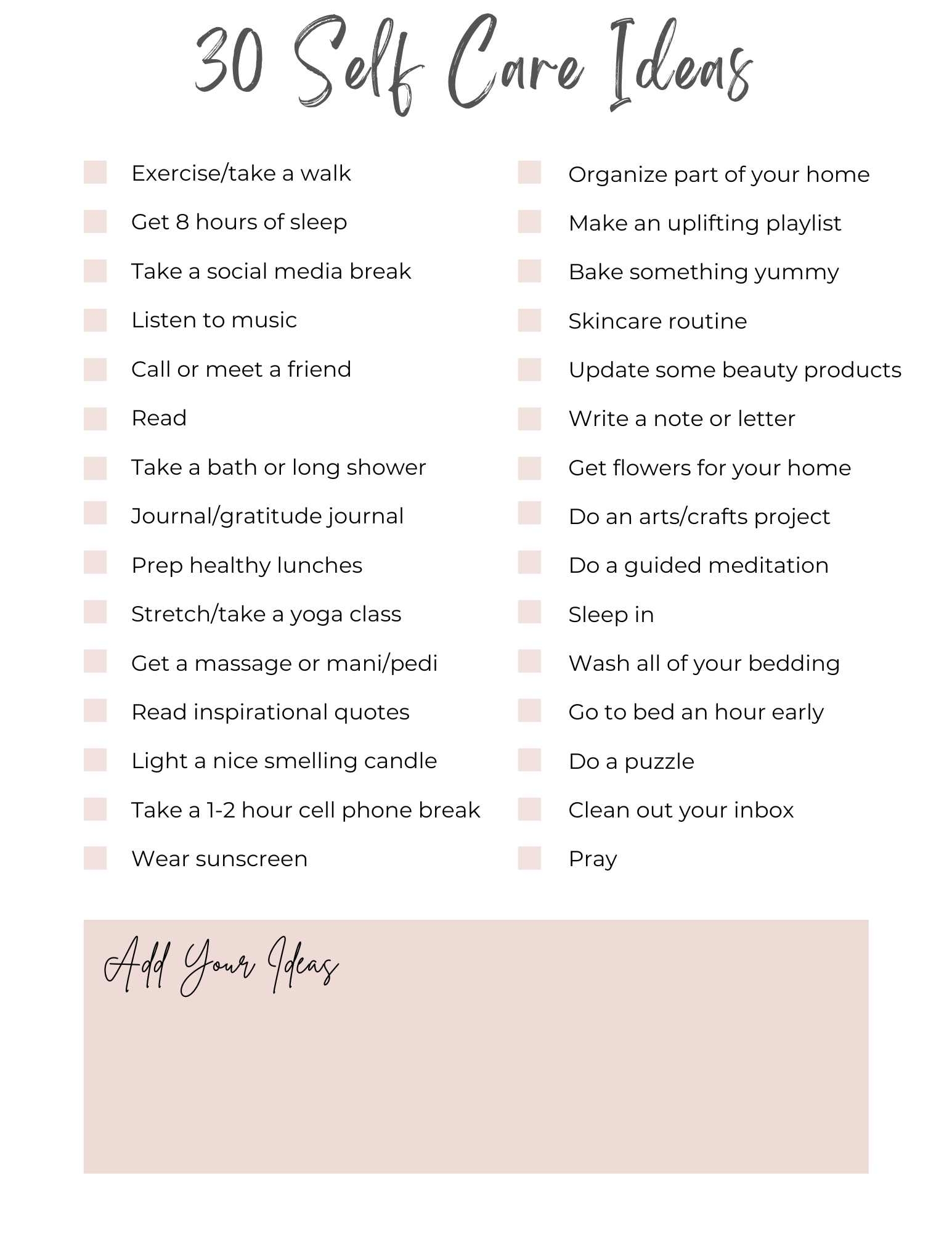 Free Printable Self Care Worksheets