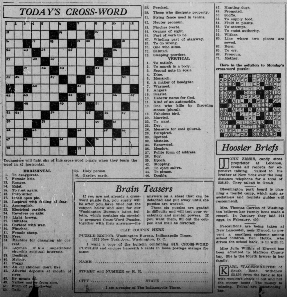 Sunday Newspaper Crossword Puzzles Printable
