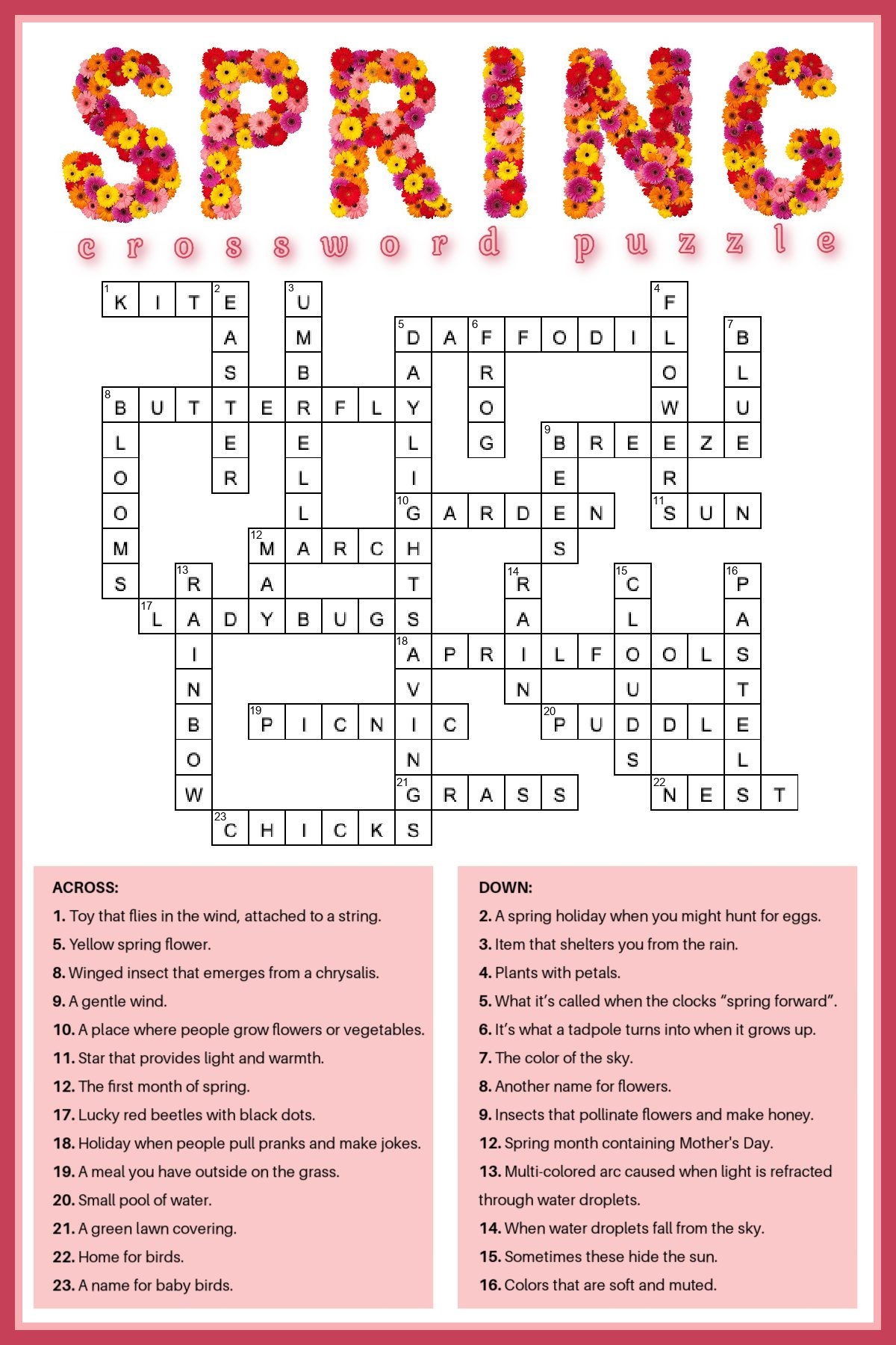 Free Printable Spring Crossword Puzzles