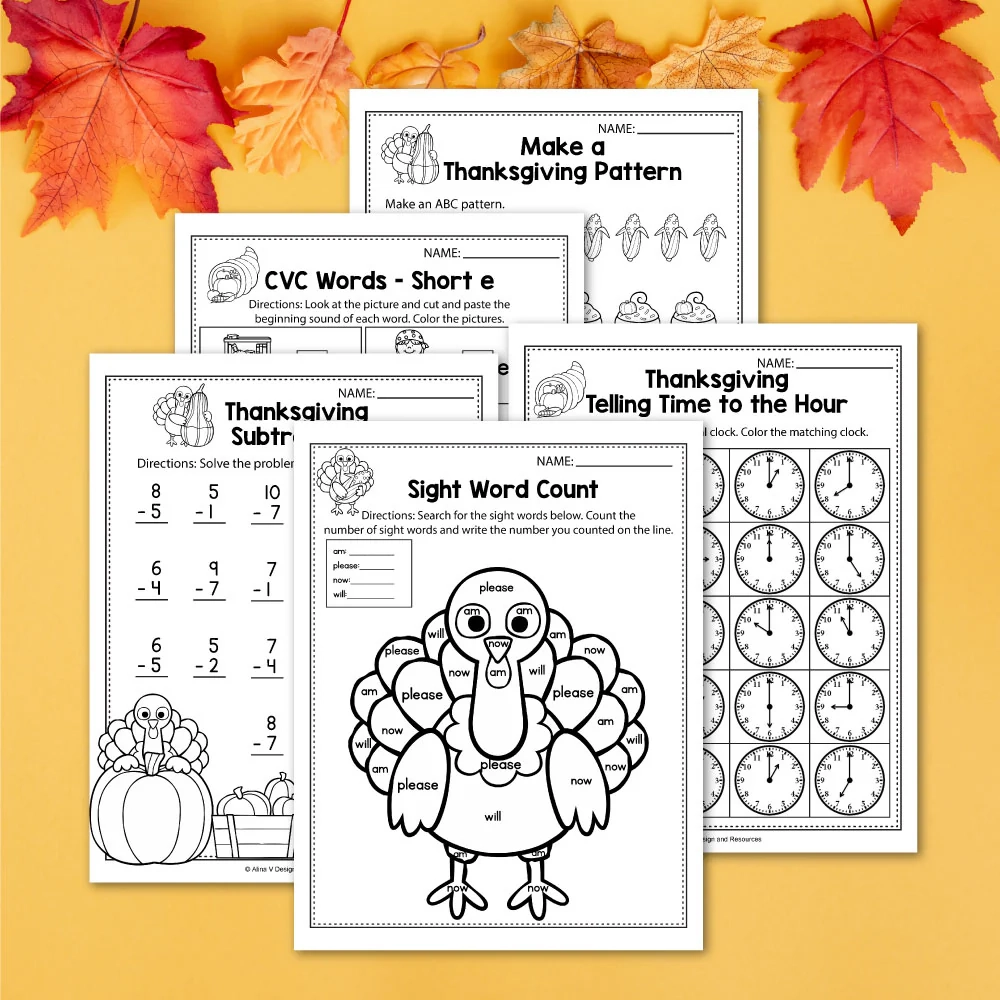 FREE Thanksgiving Math amp Literacy Worksheets For Kindergarten My 