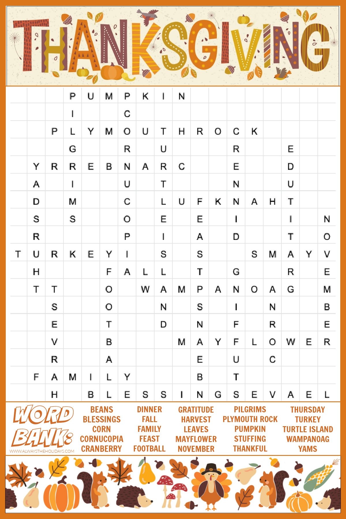 Free Printable Thanksgiving Word Puzzles