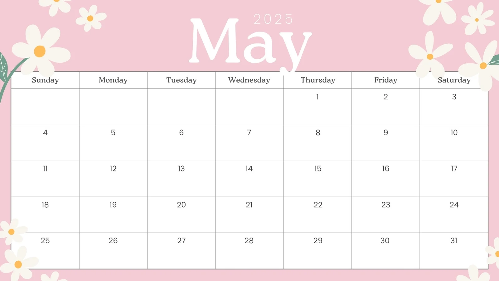 Blank Calendar 2025 Template