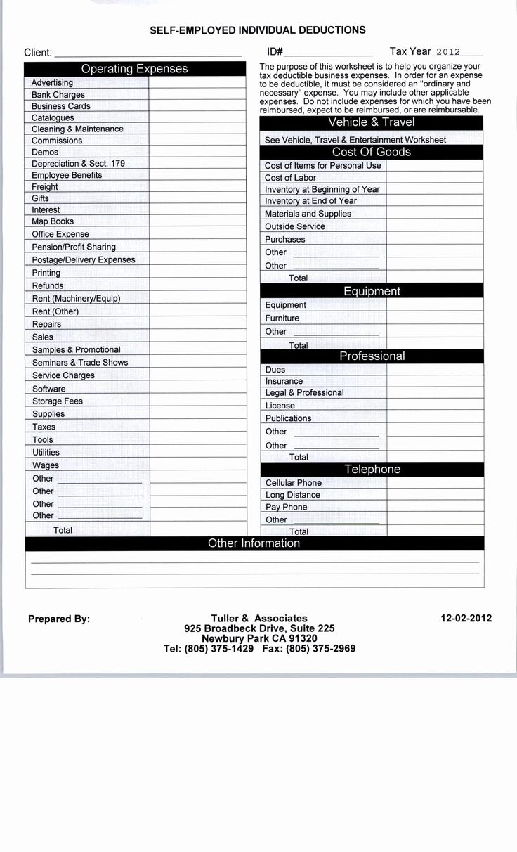 FunctionalBest Of Self Employed Tax Deductions Worksheet Check 