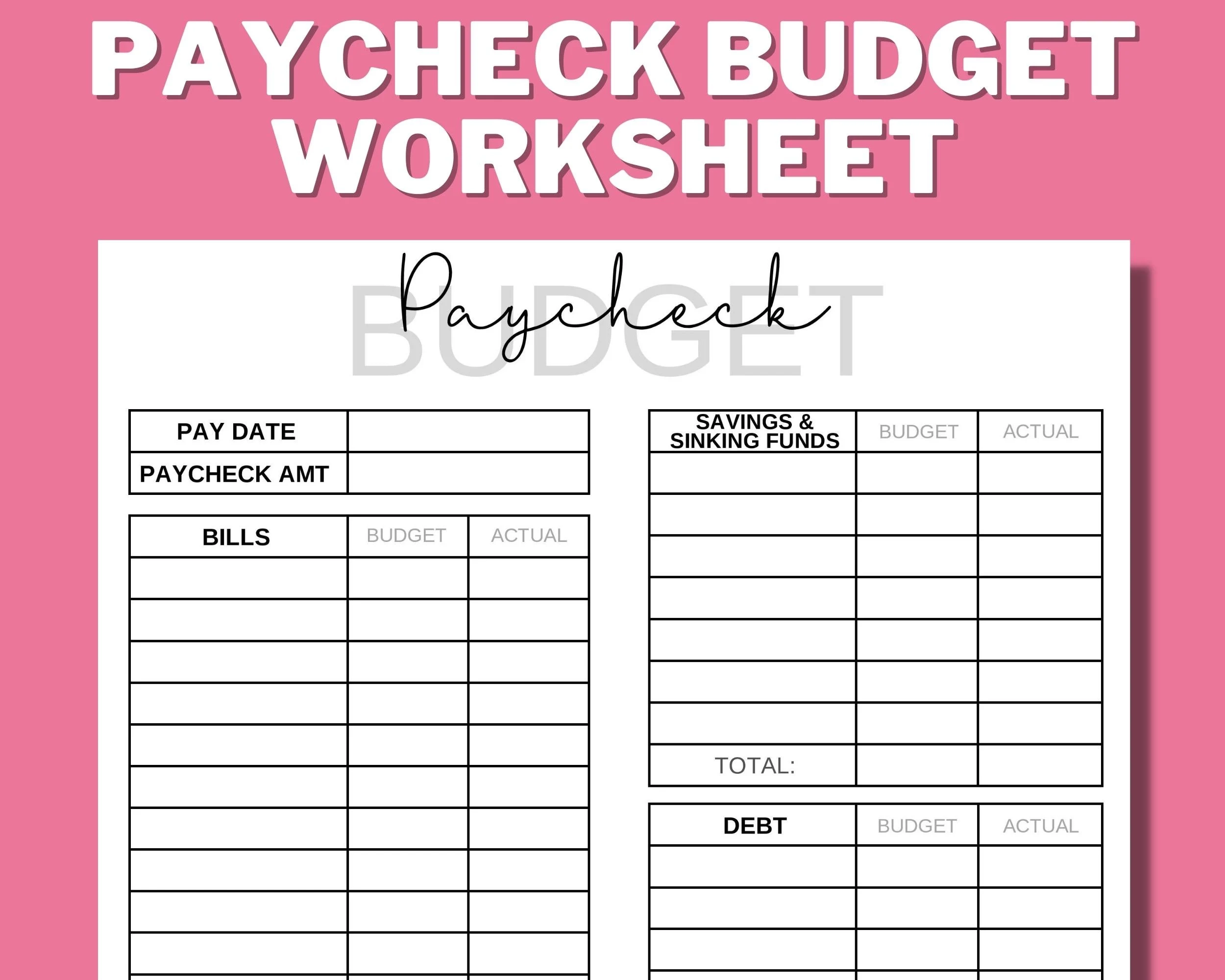 Gehaltscheck BUDGET PRINTABLE Budget Arbeitsblatt Budget Binder 