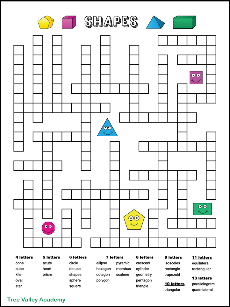 Geometry Crossword Puzzles Printable