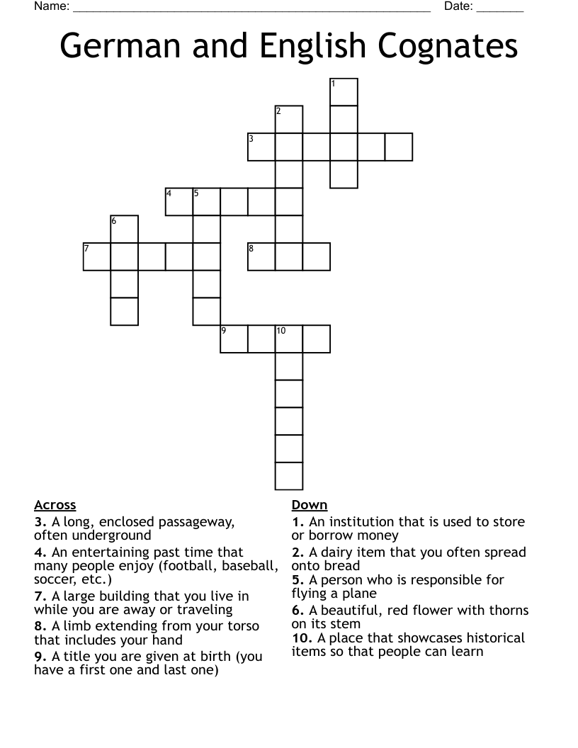 Free Printable Cognate Crossword Puzzles