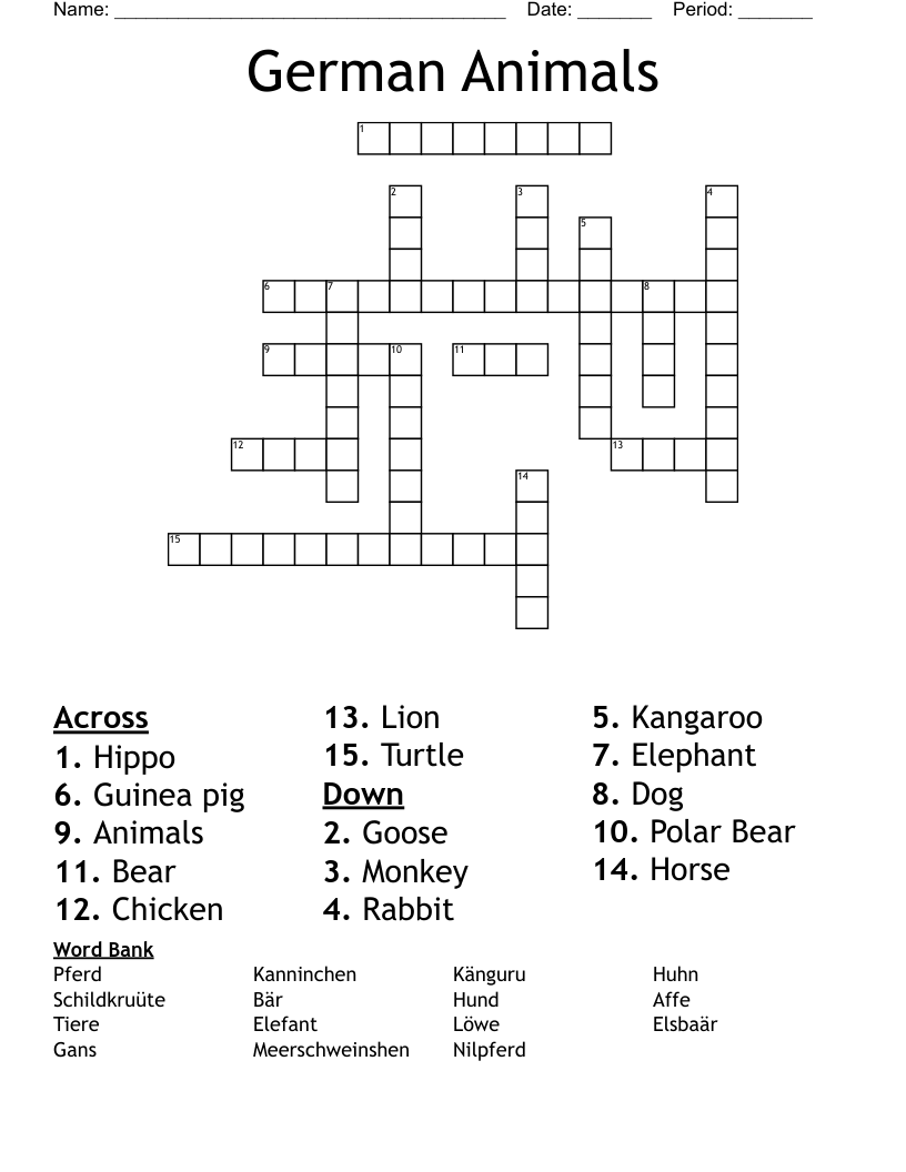 Easy German Crossword Puzzles Printable