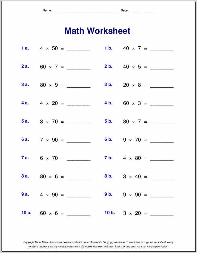 Multiplication Worksheets Printable Free