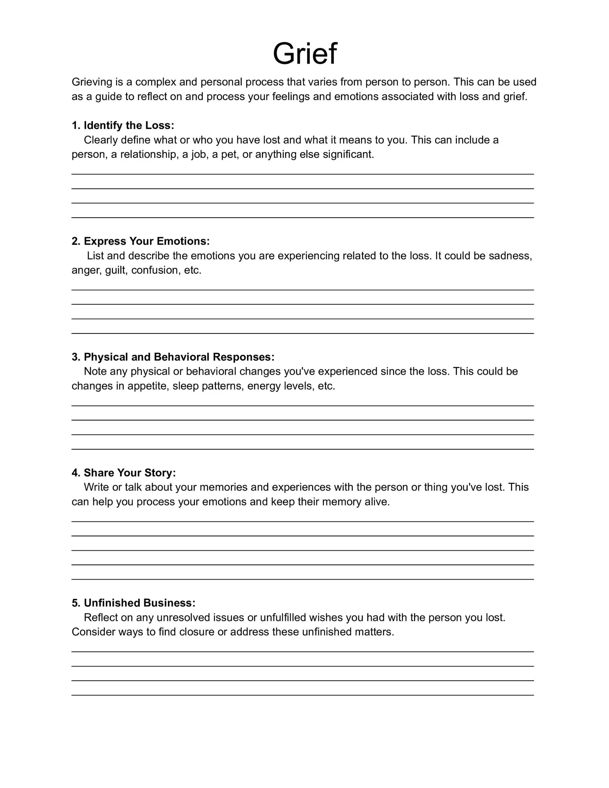 Grief Worksheet Mental Health Worksheet Grief Therapy Worksheet 