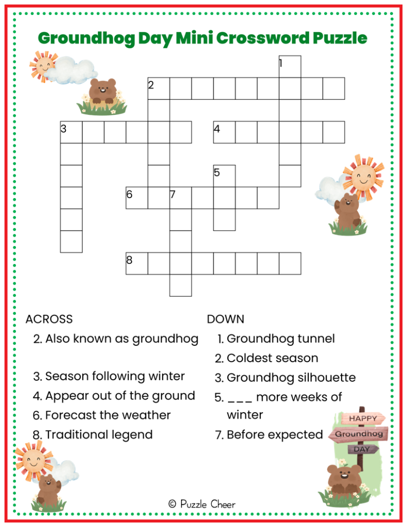 Groundhog Day Crossword Puzzles Printable