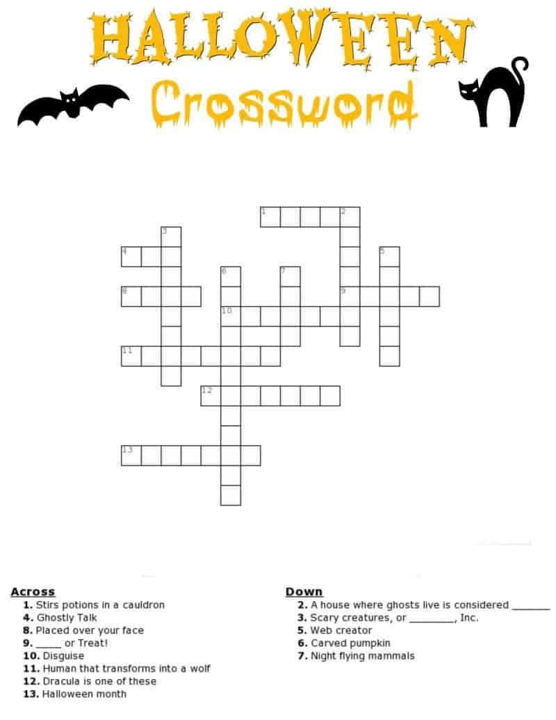 Halloween Crossword Puzzles For Kids Printable