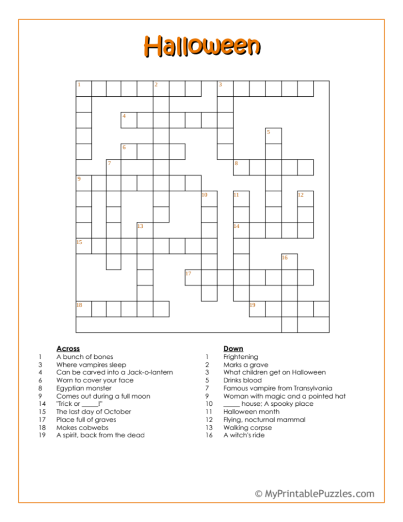 Halloween Crossword Puzzles Printable Kids