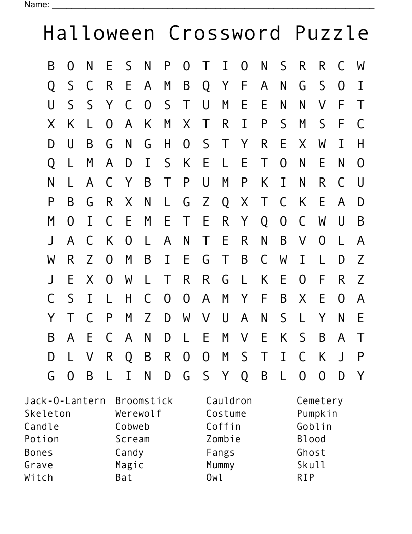 Halloween Crossword Puzzles For Adults Printable