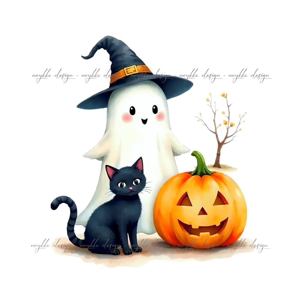 Halloween Gespenst Clipart Bundle 6 Aquarell Illustrationen F r Printables Sublimation Kommerzielle Nutzung