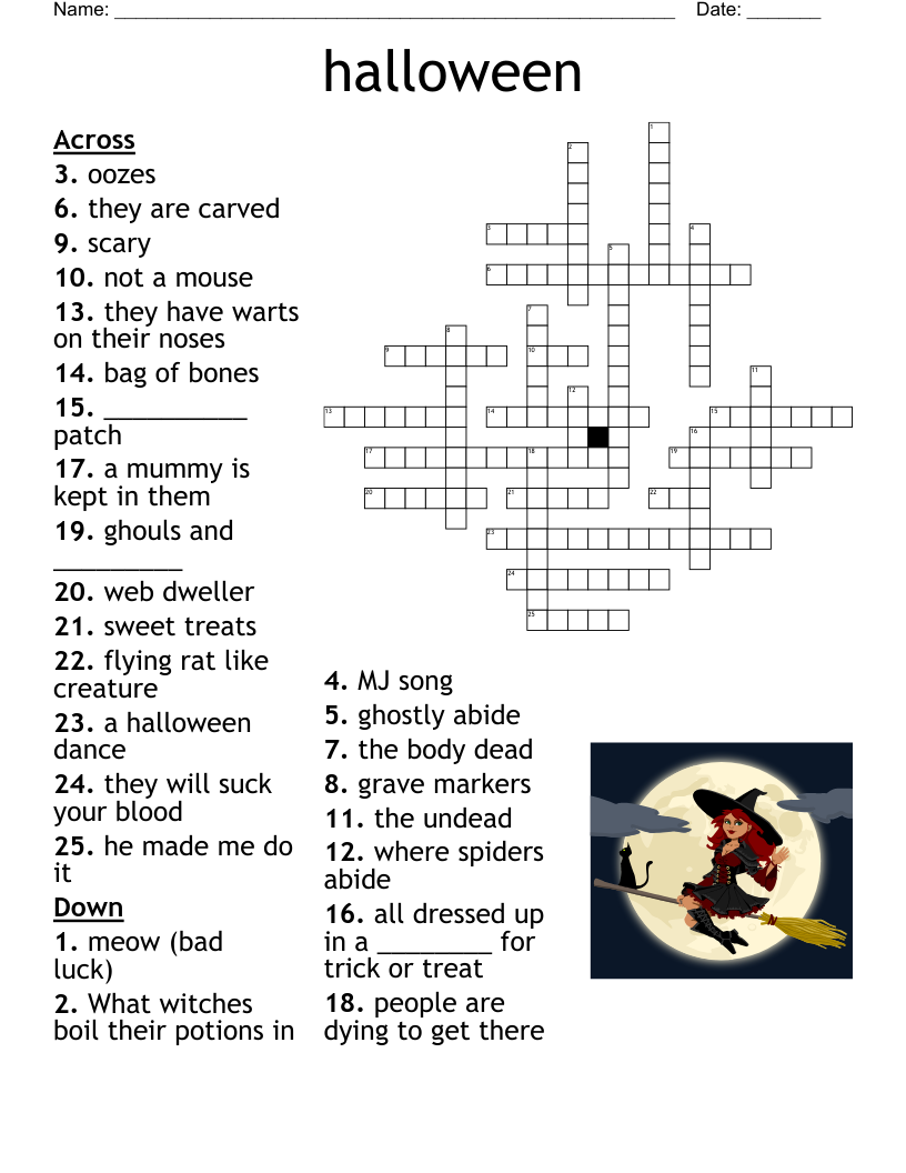 Horror Movie Crossword Puzzles Printable