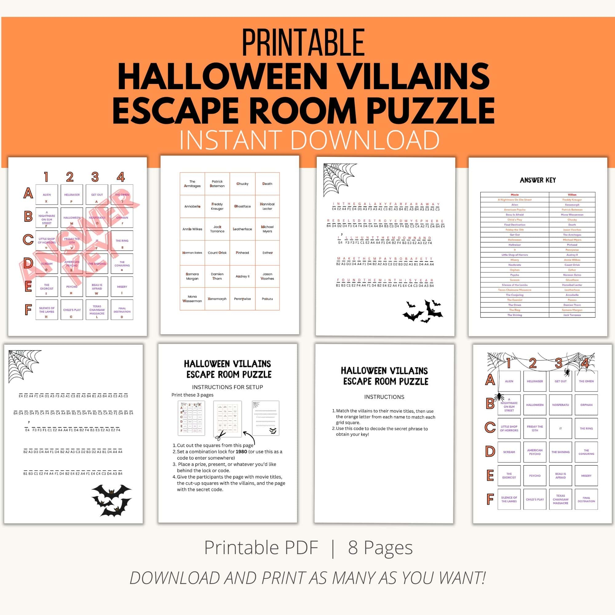 Halloween Villains Escape Room Puzzle A Spooky Printable Adventure
