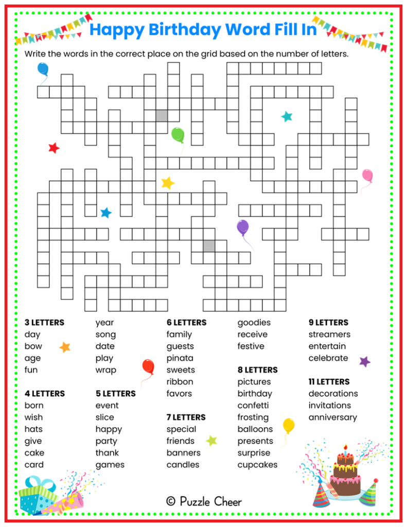 Free Printable Birthday Crossword Puzzles