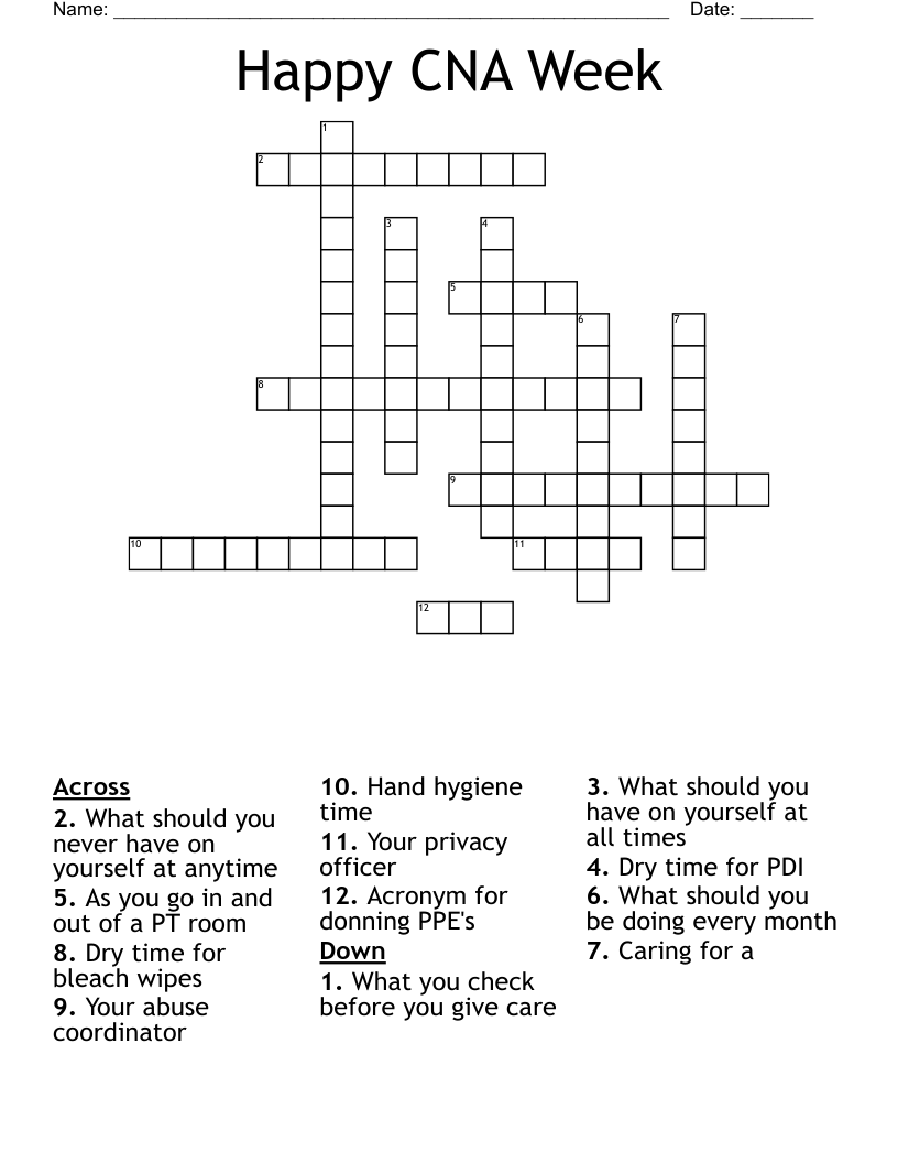Cna Crossword Puzzles Printable