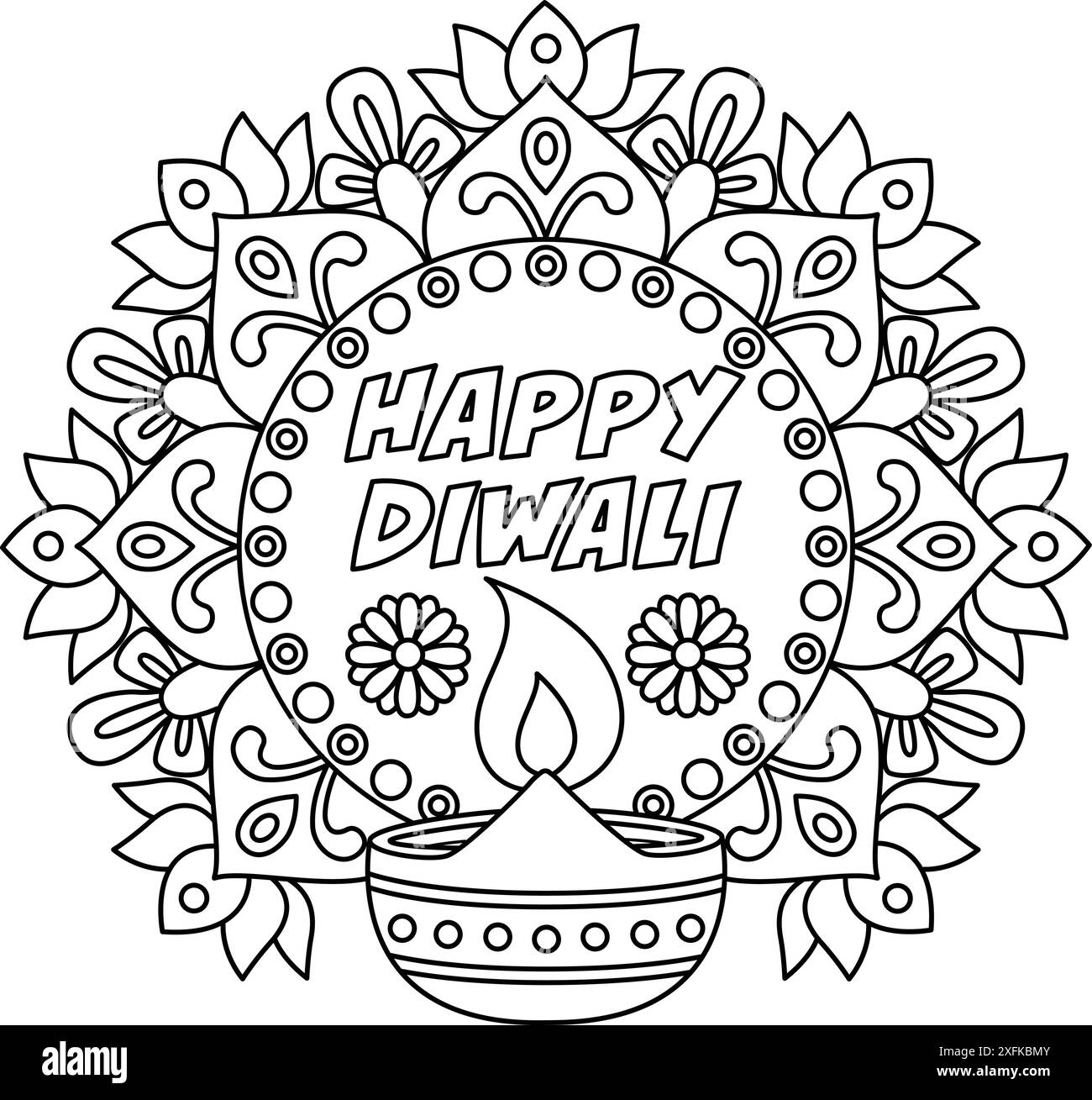 Happy Diwali Rangoli Isolated Coloring Page Stock Vector Image Art Alamy