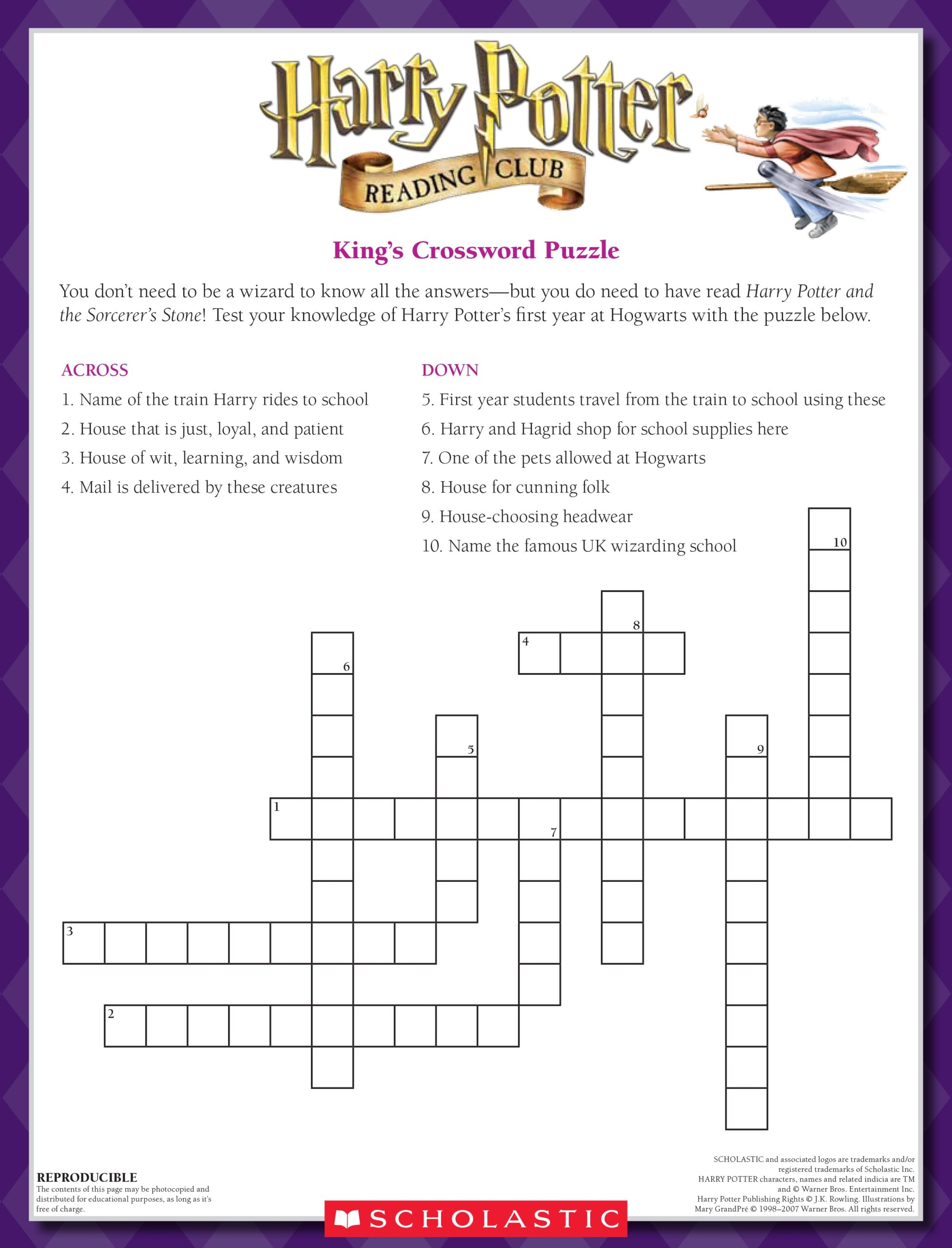 Crossword Puzzles Harry Potter Printable