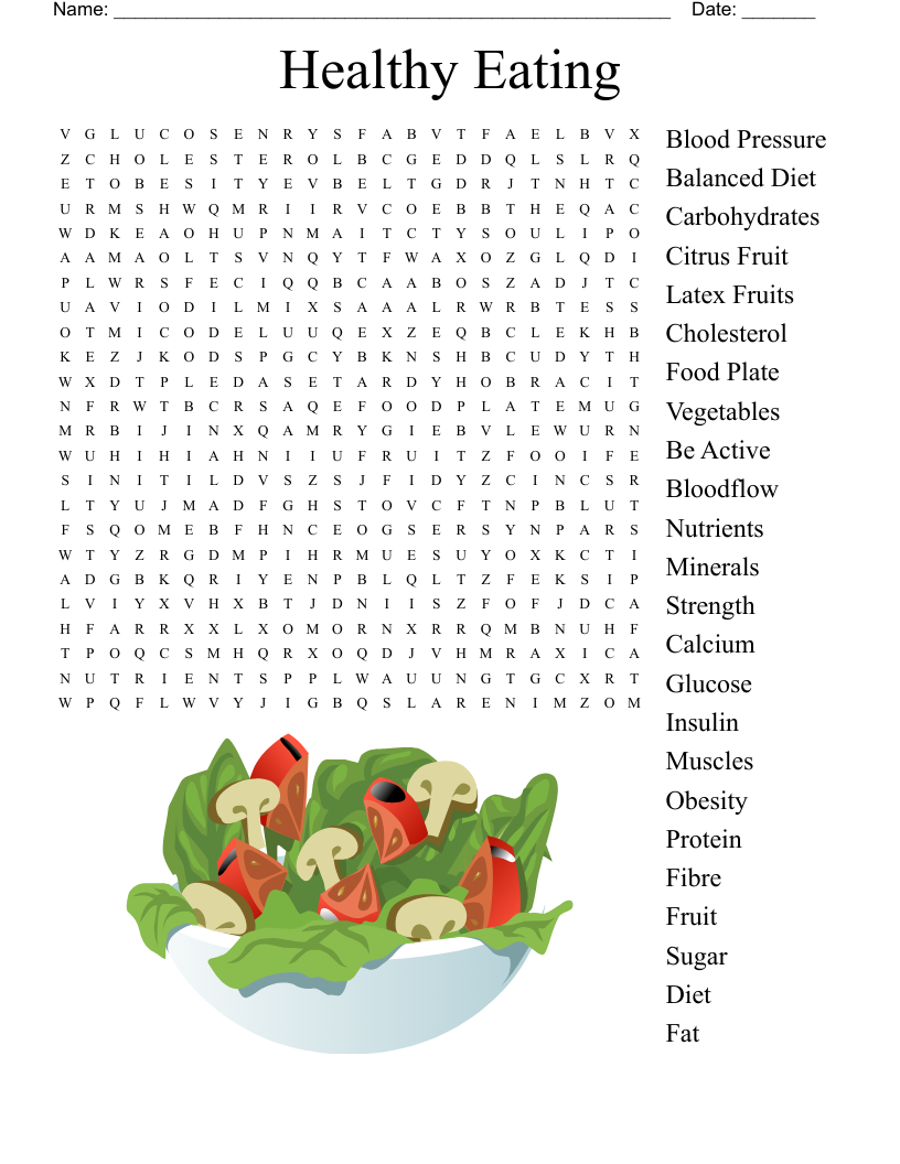 Healthy Eating Crossword Puzzles Printable