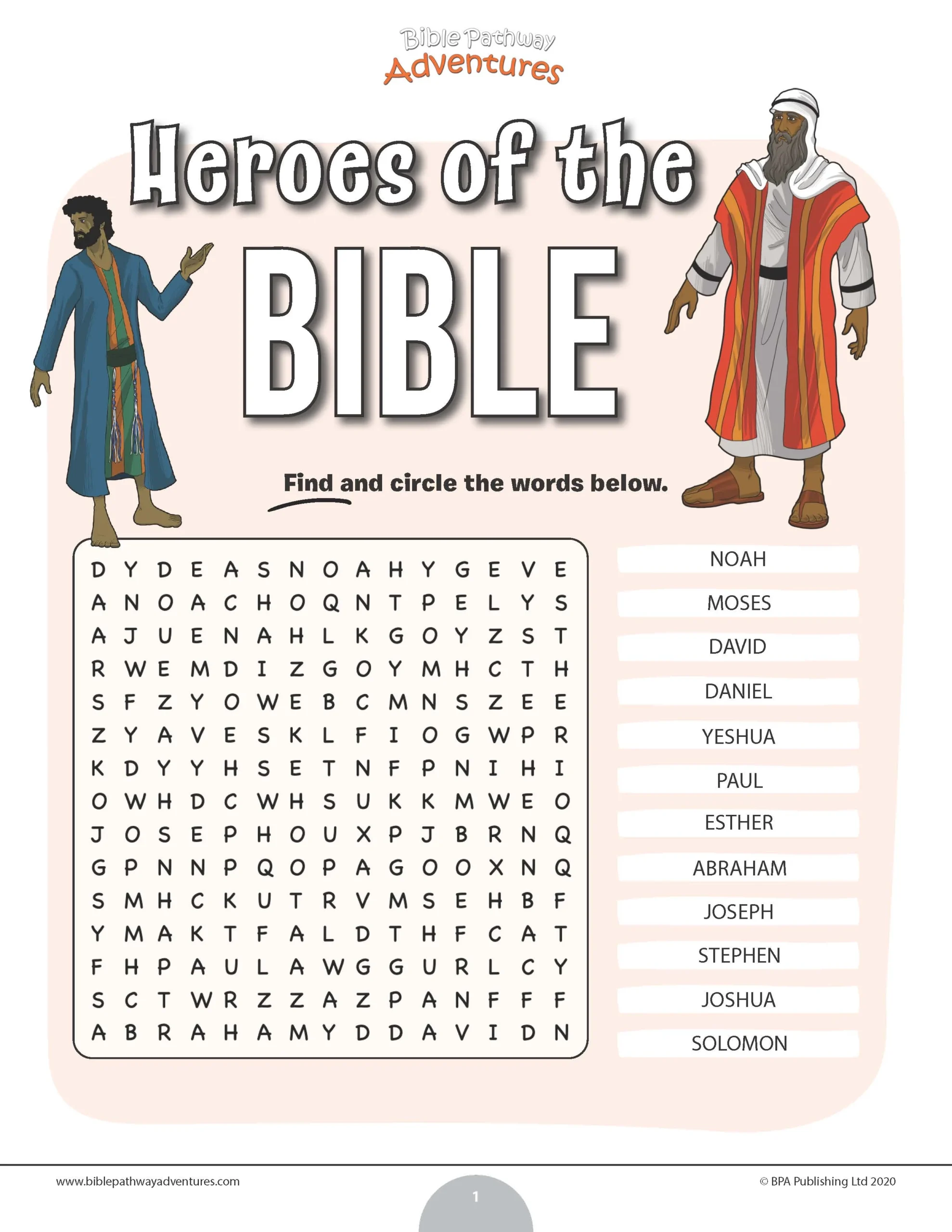 Heroes Of The Bible Word Search PDF Bible Pathway Adventures