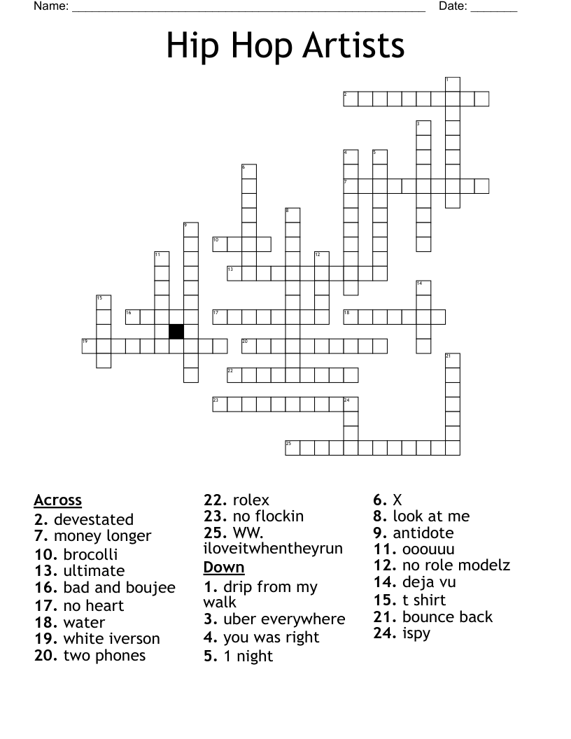 Hip Hop Crossword Puzzles Printable
